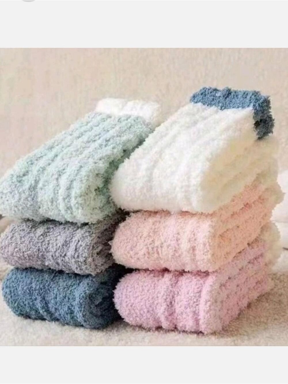 6 Pairs Women Coral Fleece Splice Color Socks